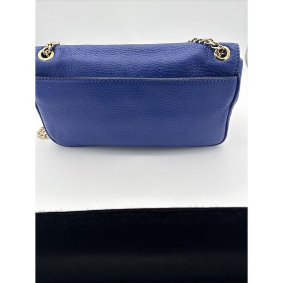 AUTH. MICHAEL KORS Hamilton Blue Leather Gold Chain Buckle Shoulder Flap Bag EUC - Picture 7 of 14